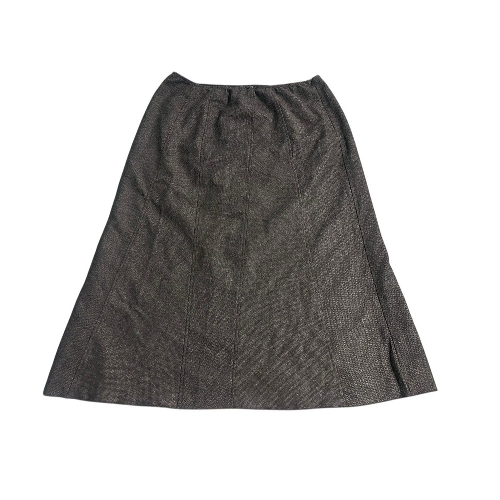 Vintage J Jill Skirt A-Line Midi Wool Blend Brown Herringbone Lagenlook XL Lined